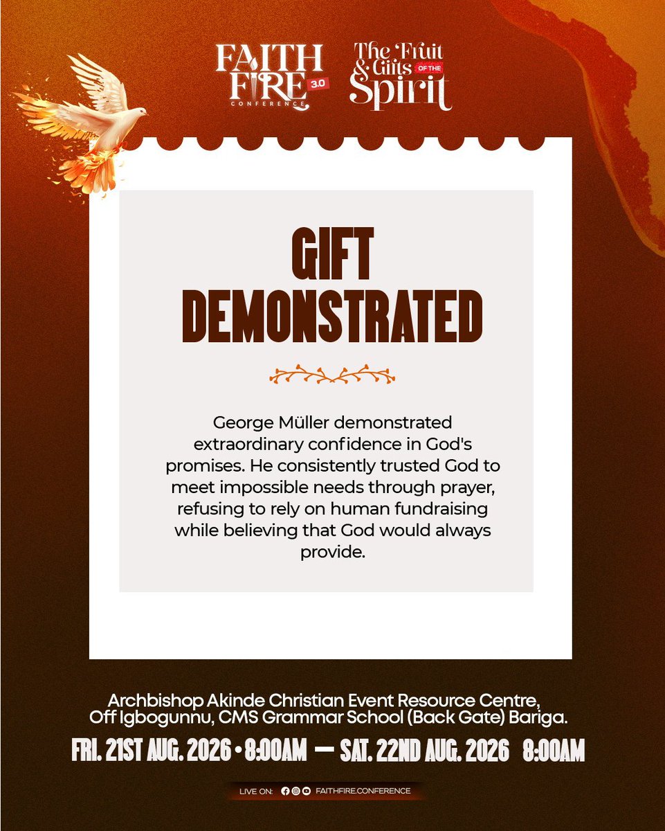 faithfirecon's tweet photo. Know Your Gift | Series 3: The Gift of Faith 🔥
Faith sees beyond the impossible and stands firm on God's promises.
Swipe through and discover how the Gift of Faith can shape a life that depends completely on God.
Register here:
🎟️ https://t.co/fBOCE12bRZ
#FFC3 #KnowYourGift https://t.co/888fA4zOp7