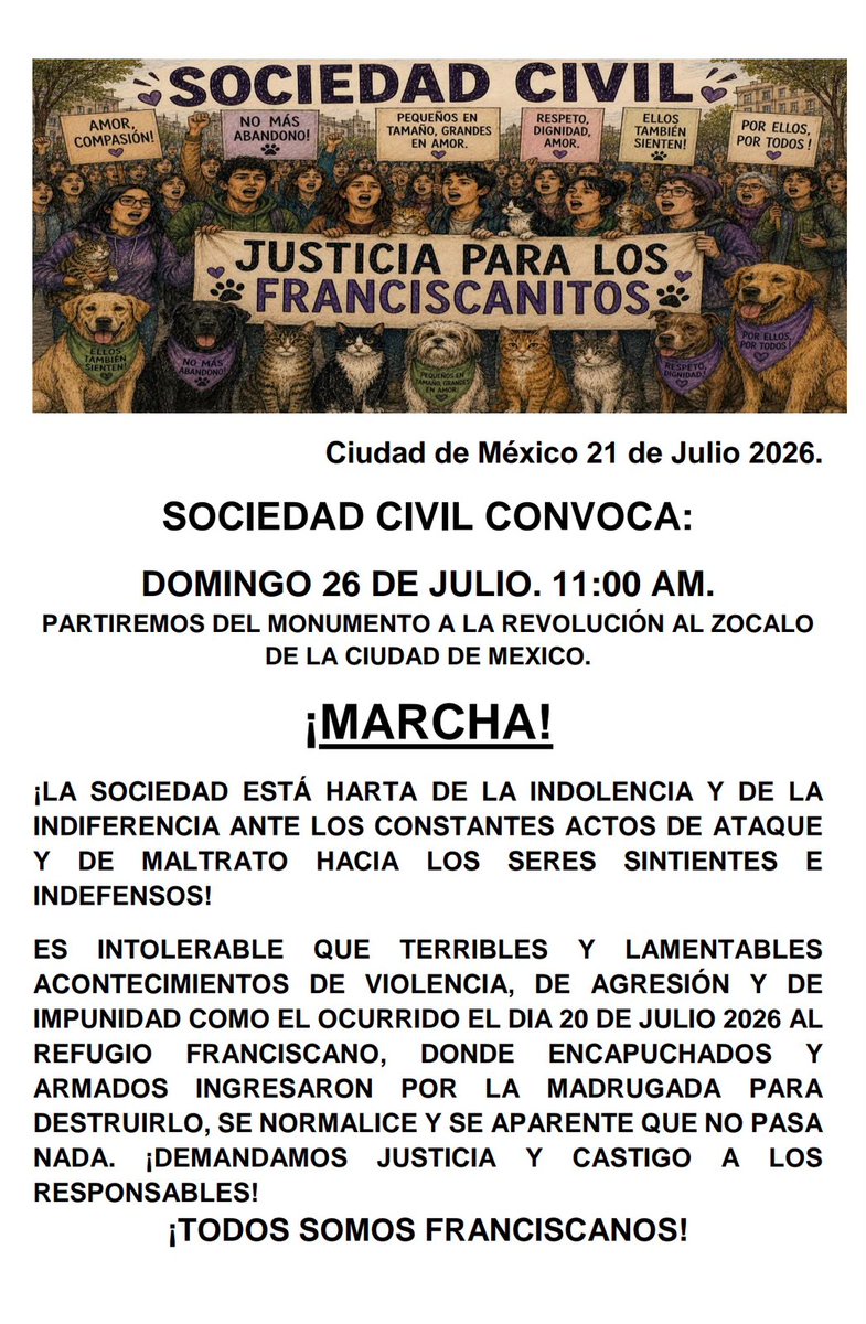 gabaleyva's tweet photo. Por favor acompáñanos, este domingo alzaremos la voz otra vez en favor del @Ref_Franciscano el vandalismo sufrido a las instalaciones, no debe quedar impune, además necesitamos de regreso YA a nuestros adorados perritos y gatitos #Franciscanos https://t.co/wPHNLTBogS