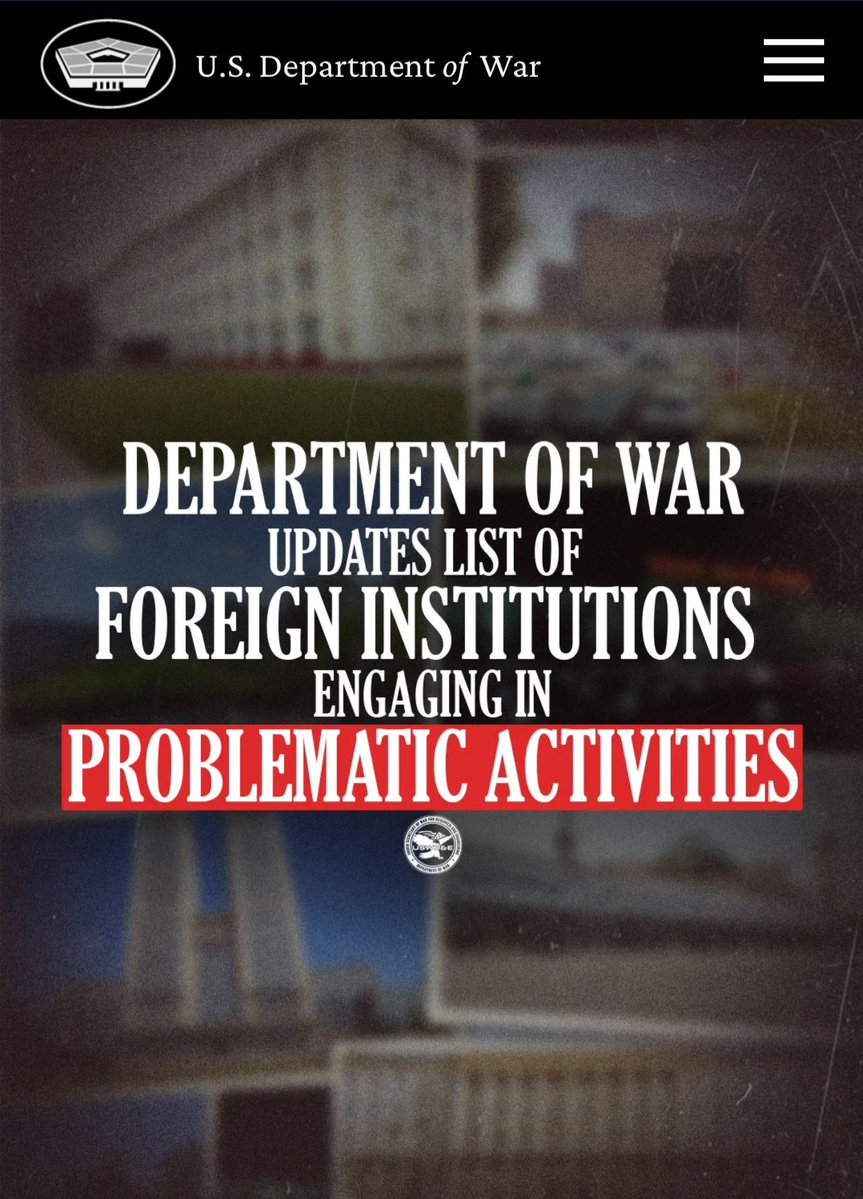 Byron_Wan's tweet photo. 🇺🇸 Department of War has placed 🇨🇳 Fudan University and 🇨🇳 Shanghai Jiao Tong University on its Section 1286 list of foreign institutions deemed to pose a threat to US national security.

https://t.co/cly3QcWFNX

https://t.co/g97YXaiCQf

https://t.co/Skhg1QxsYX

https://t.co/x0Zw95k0ye

https://t.co/ODnvoCAOWU