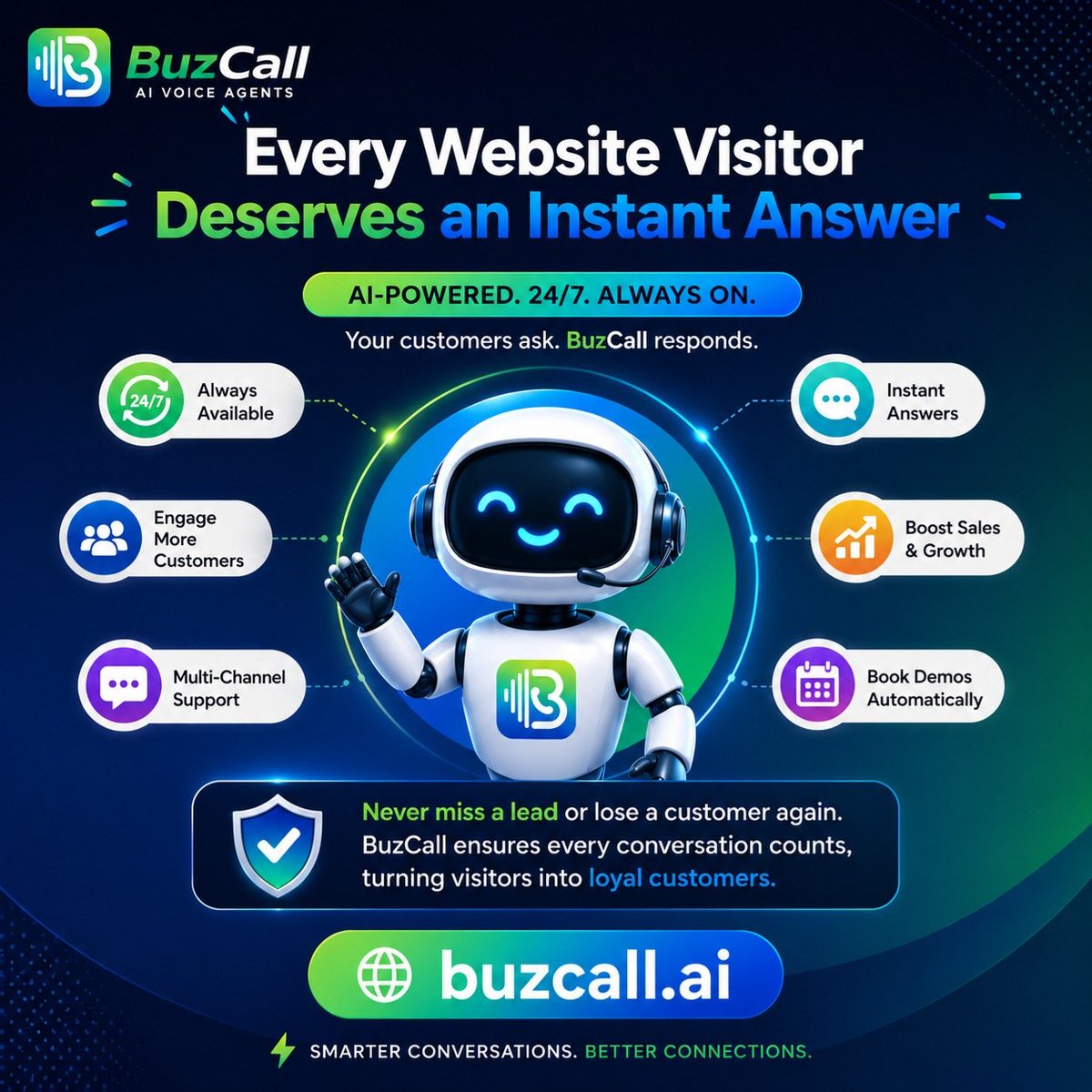 buzcall_ai's tweet photo. Don't let unanswered questions become lost opportunities.
  
⚡ Available 24/7

Every Website Visitor Deserves an Instant Answer.

🌐 https://t.co/cHIegVdk4b⁠

#BuzCall #AI #WebsiteChat #WhatsApp #Automation #BusinessGrowth #CustomerExperience #SaaS #LeadGeneration https://t.co/hCPUmzixyD