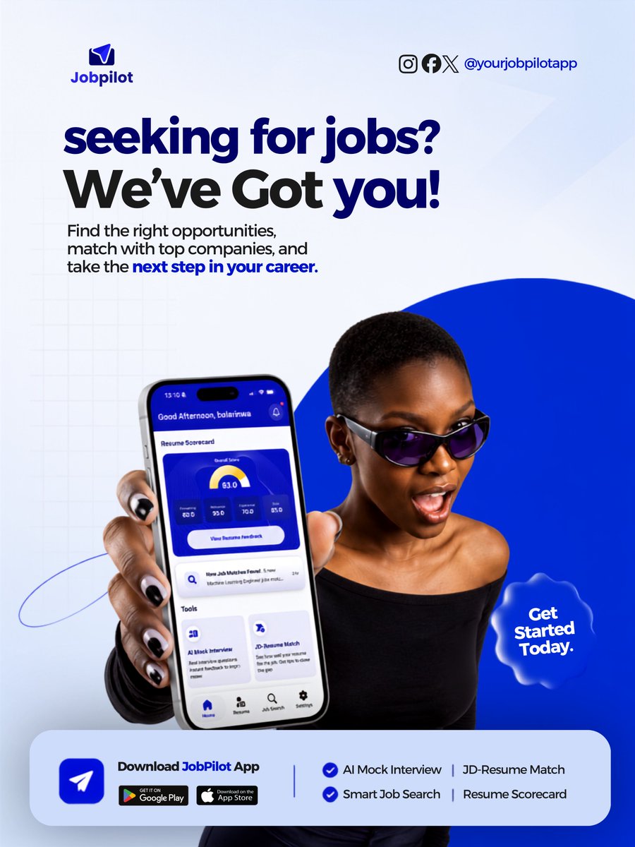 yourjobpilot's tweet photo. Your next job opportunity is just a few taps away. 
Download JobPilot today and take the smarter path to your dream career. #JobPilot #JobSearch #CareerGrowth #GetHired #AIJobs https://t.co/TJquavzGpF