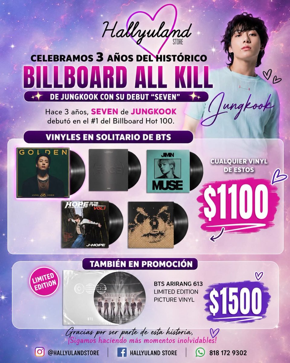 HallyulandStore's tweet photo. Hace 3 AÑOS el PATRÓN hizo HISTORIA en su DEBUT EN SOLITARIO con “SEVEN” convirtiéndose en EL PRIMER SOLISTA ASIÁTICO EN LOGRAR UN BILLBOARD ALL KILL CON SU CANCIÓN DEBUT

3 YEARS WITH SEVEN
GIANT POP STAR JUNGKOOK
JUNGKOOK SOLO DEBUT ANNIVERSARY
#JungKook_Seven
#3YearsWithSeven https://t.co/kDtkeFJg82