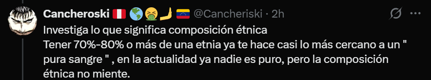 caceresave's tweet photo. @Urrista Pero si no entiende la diferencia entre ETNIA, ASDENCIA GENETICA, PARA EL ES LO MISMO. 😂 https://t.co/9fgbaeIrX0