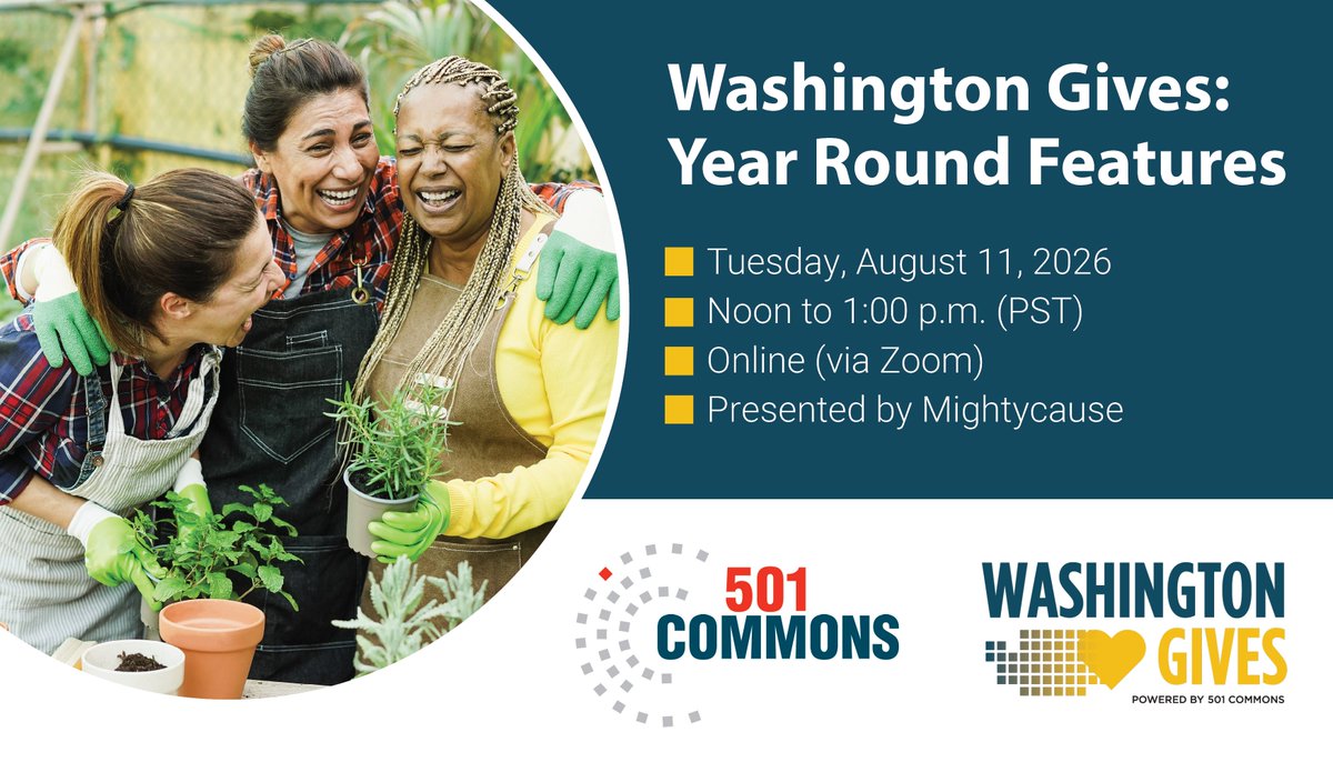 501Commons's tweet photo. Did you know that nonprofits can still fundraise on @wagives all year long, not just during #GiveBIG or #GivingTuesday?

You’re invited to our free webinar on Tuesday, August 11 at noon to learn about the fundraising features of the Mightycause platform.

https://t.co/69c5bc44rN https://t.co/QAGLYndlRU