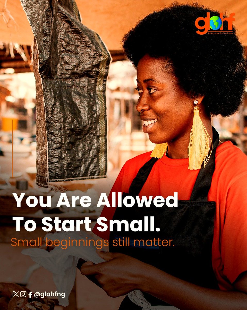 glohfng's tweet photo. Many young people delay growth because they are waiting to feel fully ready.

Start anyway.
Learn anyway.
Grow anyway.

#glohf #StartSmall #YouthGrowth #TakeAction #GrowthJourney https://t.co/ufgoThp2m5