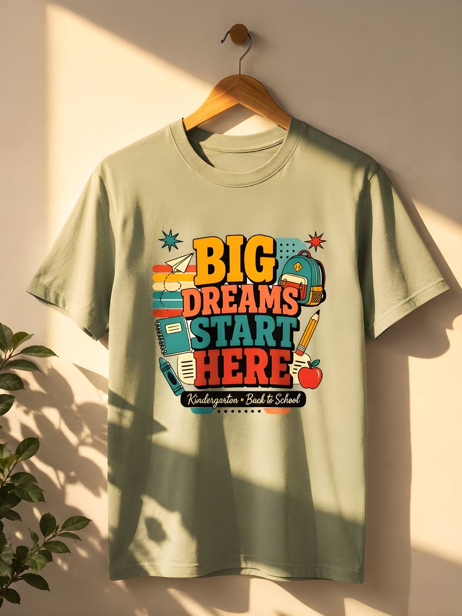 dgalleryhub's tweet photo. Big dreams start right here! 🎒✏️ Getting ready for the new school year with this fun, retro-style design. 

Which shirt color do you like best: sage green or white? Check them out

https://t.co/md7JDh893H

#BackToSchool #Kindergarten #School #students  #TeePublic https://t.co/LbzdGZYfDX