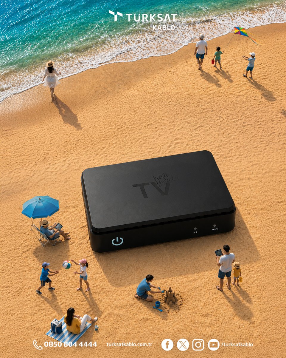turksatkablo's tweet photo. Yaz planı belli:
🏖️ Deniz
🍉 Tatil
🎬 TV Her Yerde

Çünkü tatilde sen nereye, ekran keyfin oraya.📱📺💻

Kaydet izle, geri al izle, tekrar izle.⏪ 🔁
📌TV Her Yerde Giriş Paket cihaz kiralama dahil ayda sadece 109 TL'ye.

#TürksatHerYerde
#TürksatKablo https://t.co/TIxXNM8aj6