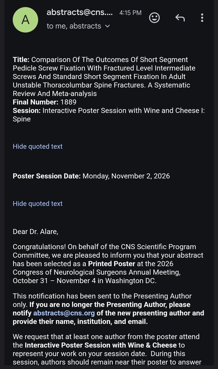 kehinde_alare's tweet photo. Excited to share that three of our abstracts have been accepted for presentations @CNS_Update #2026CNS

Kudos to everyone on the team, awaiting decision on others
Next #2027CNS https://t.co/BKED1WYC6L