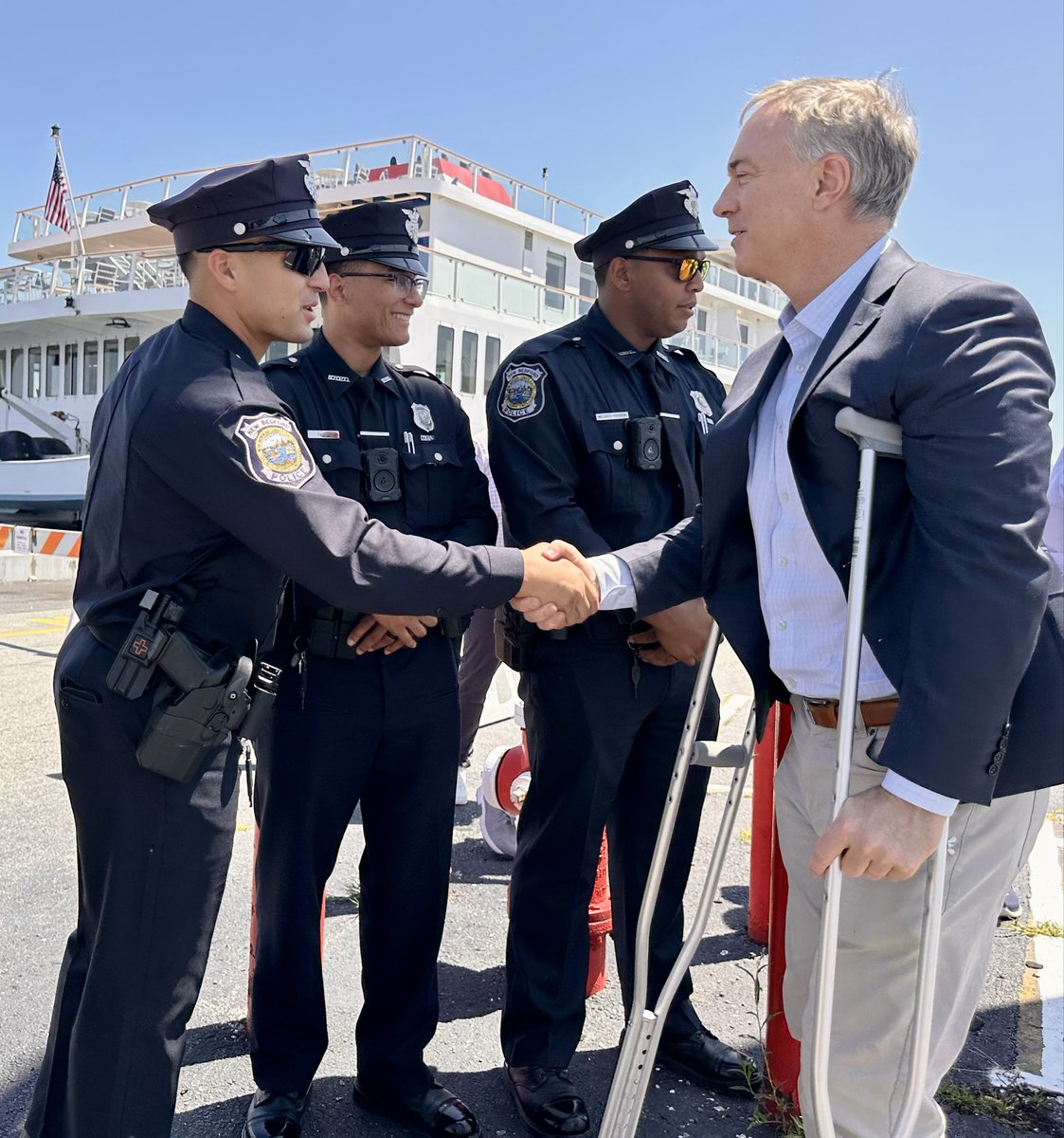 JonMitchellNB's tweet photo. With Pier 3 as our backdrop, today we swore in eleven new police officers. We are grateful to each for choosing a life of service. https://t.co/lphQAWTKsT