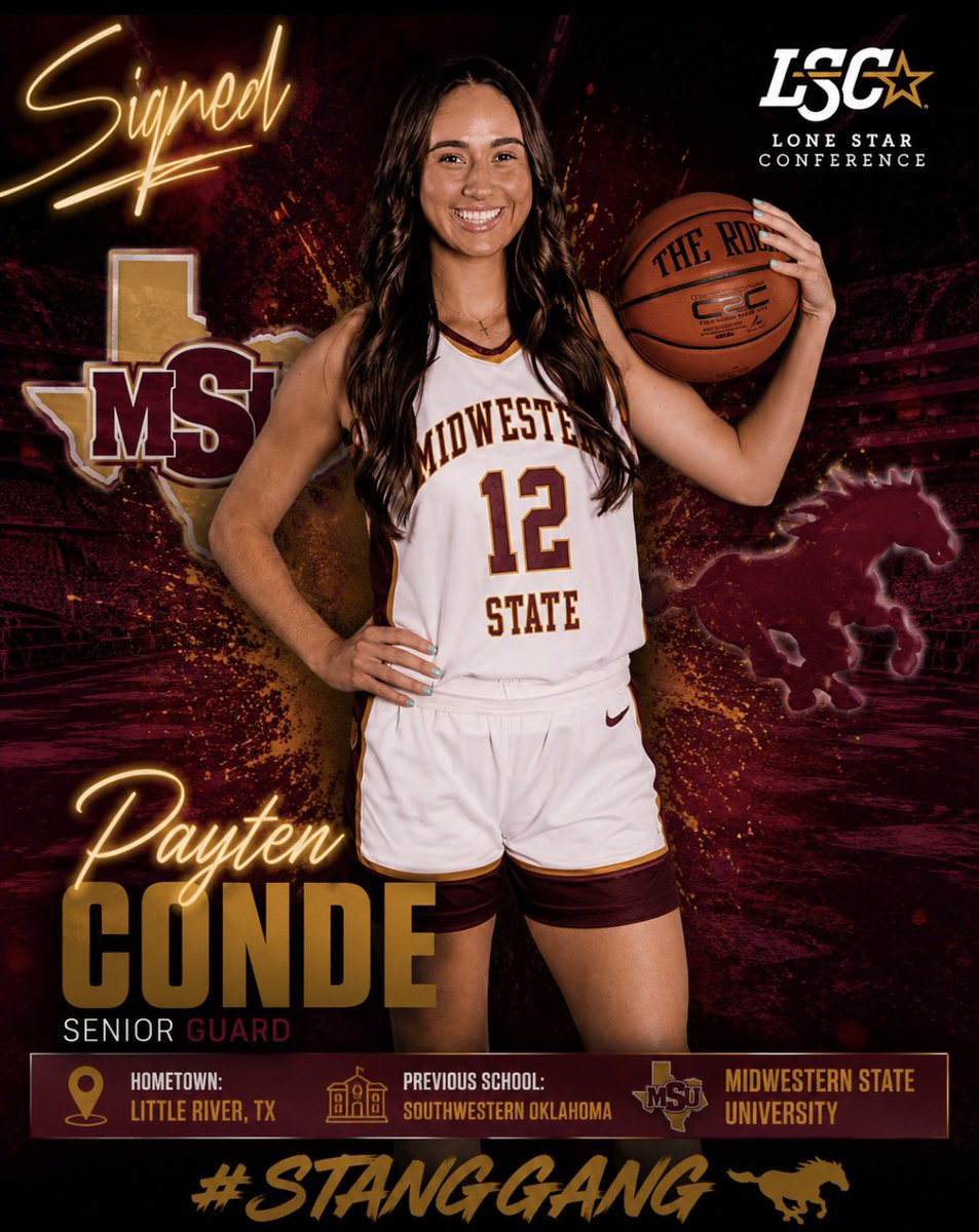 MSUTexasWBB's tweet photo. Our newest Mustang 🐎✍️

Welcome to the MSU family, Payten Conde! The Southwestern Oklahoma transfer is officially with the #StangGang, and we can’t wait to see what she’ll bring to our program. 🐎💛 https://t.co/c3YpuoNFIW