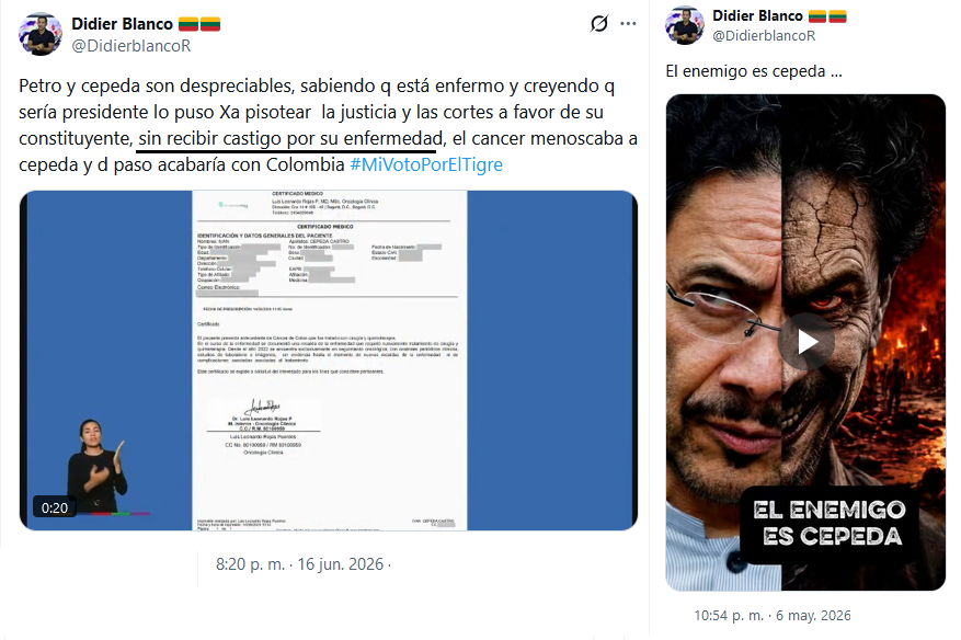 JuanPoe's tweet photo. Vean los graves pronunciamientos del que sería el Director de la UNP de Abelardo de la Espriella. El señor Didier Blanco hace referencia a la muerte de Cepeda y lo muestra como un enemigo, con el más ruin amarillismo. Didier se encargaría de la seguridad de los líderes sociales. https://t.co/yuLiZM4ahX