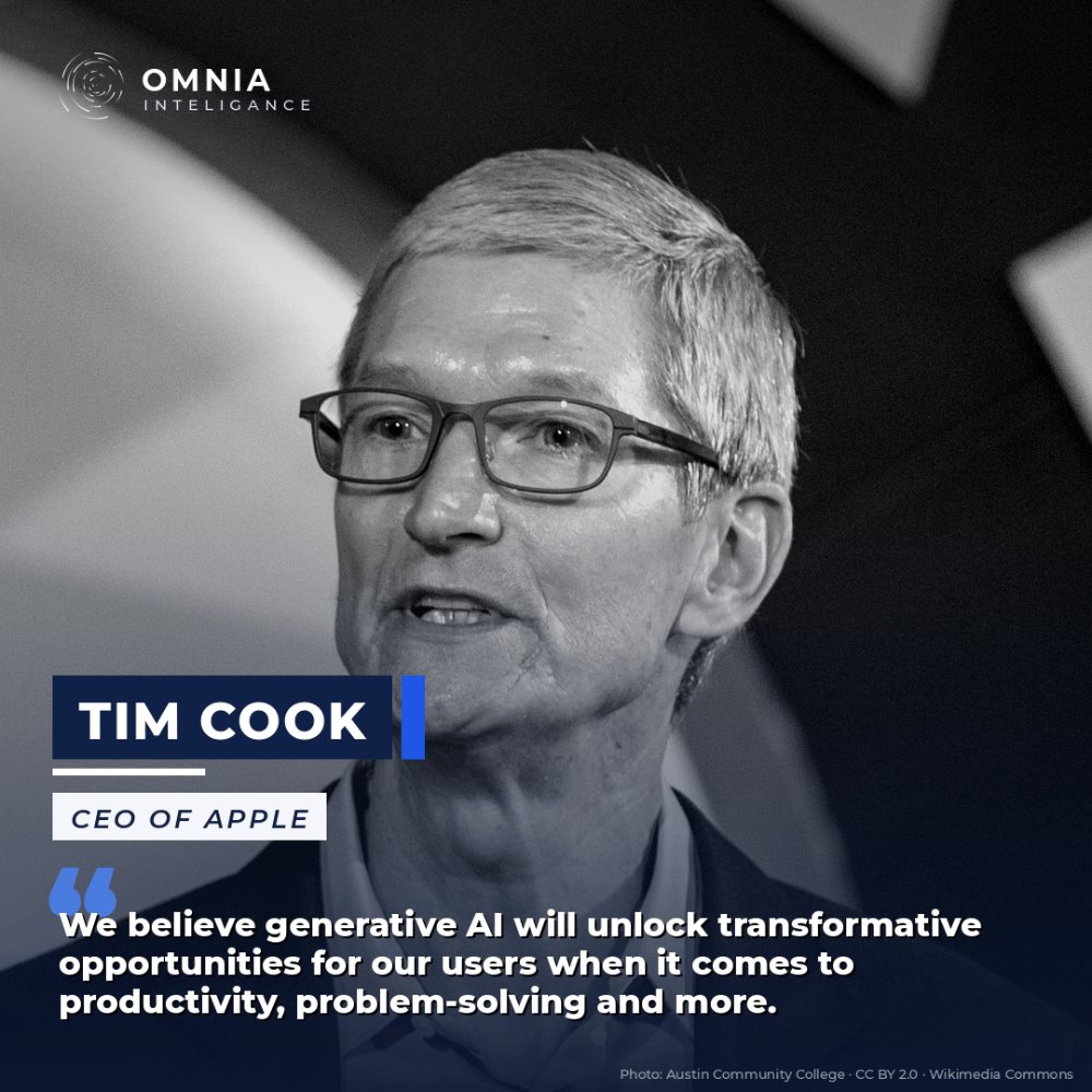 JablonskiF44902's tweet photo. Generative AI has the potential to redefine productivity and unlock new ways of solving everyday challenges. Tim Cook sees AI as a tool that can empower users while creating meaningful experiences across technology. https://t.co/T4iSZHw4sD