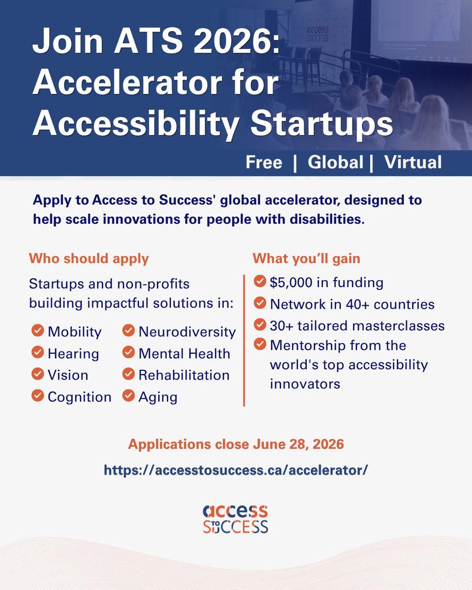 jonnychipz's tweet photo. Access to Success Accelerator open for applications (https://t.co/gJRSsobP0P) & Accessibility Innovation Exchange event registration here 👉🏽 https://t.co/umr8KAqvKZ
#InclusiveInnovation #DisabilityInclusion #EnableEveryone https://t.co/bN68Vj3geX