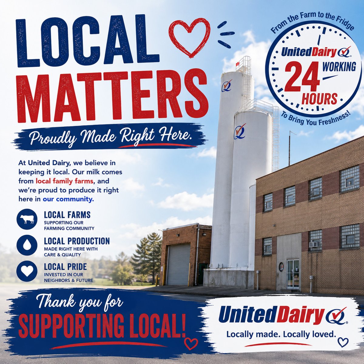 UnitedDairyInc's tweet photo. Thank you for choosing local. Thank you for supporting the families, farmers, and employees who make United Dairy possible every single day. Locally Made. Locally Loved. #UnitedDairy #LocalMatters #SupportLocal #FarmToFridge #LocalFamilyFarms #CommunityStrong https://t.co/TMeL7UIOsH
