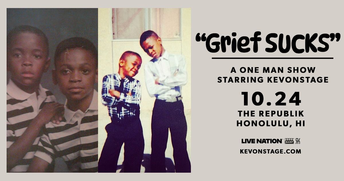 bamparmy's tweet photo. SHOW ANNOUNCEMENT: Grief Sucks - A One Man Show by @kevonstage is coming to @jointherepublik live on Saturday, October 24! 💥 Tickets go on sale today at 2 PM HST — get them soon at https://t.co/925a2xOsj9 https://t.co/3n5HGQnzs7