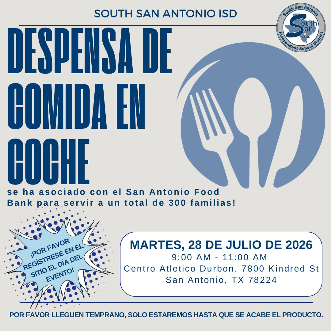ssaisd's tweet photo. Join us on Tuesday, July 28 from 9:00AM-11:00AM at the Durbon Athletic Center for our monthly community food drive! We advise everyone to arrive early as it is a first come, first serve basis. https://t.co/J1PDuGcarf