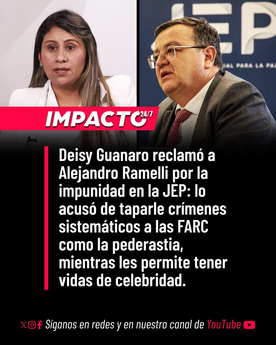 Impacto24_7's tweet photo. 🚨🇨🇴 TRIBUNAL FARIANO | Deisy Dorelly Guanaro, víctima de reclutamiento forzado y abusos por parte de los cabecillas de las FARC, lanzó un duro reclamo a Alejandro Ramelli, presidente de la JEP: "Dejen de decirles a los colombianos que todos están cumpliendo con la verdad". Guanaro cuestionó que la jurisdicción dé por sentado un aporte pleno a la verdad cuando los comparecientes ocultan crímenes sistemáticos como el abuso a menores mientras llevan vidas de celebridades públicas. Denunció la falta de justicia e impunidad para las víctimas, exigiendo que el tribunal no convalide relatos incompletos que revictimizan a los afectados.