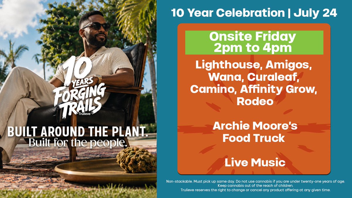 TrulieveCT's tweet photo. 🎶 Food, music, community, and anniversary celebrations—what more could you ask for? Join us July 24 from 2–4 PM as we celebrate a decade of forging trails together.💚 https://t.co/gwer5MNHuM