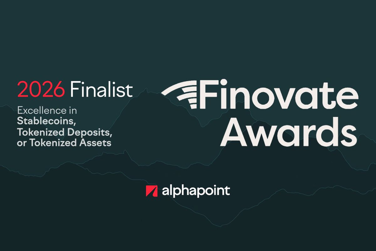 AlphaPointLive's tweet photo. Honored to be a 2026 @Finovate Awards finalist for 'Excellence in Stablecoins, Tokenized Deposits, or Tokenized Assets.'

A category we're proud to share with @coinbase Business and Kinexys by @jpmorgan.

Recognition like this reflects where institutional treasury is heading: stablecoins as real, usable financial infrastructure.

For more information, click here: https://t.co/9fpeYMI1pA