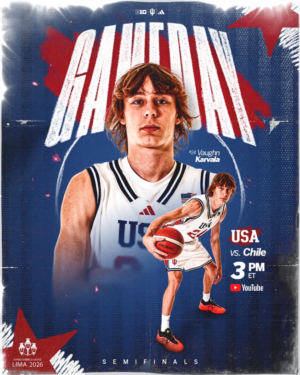IndianaMBB's tweet photo. Semifinal Saturday! 😤

🆚 Chile
⏰ 3 p.m. ET
📺 https://t.co/F0MoyvKi2h
📍 Lima, Peru https://t.co/KxOlQmmMkC