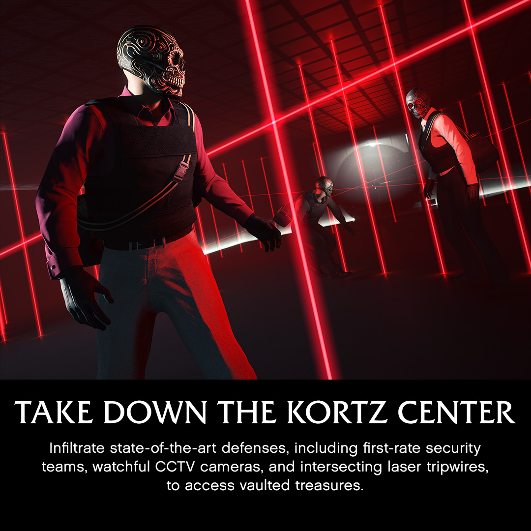 RockstarGames's tweet photo. Break into the art world by knocking over high society's cultural epicenter and making off with lucrative treasures from its latest exhibition in GTA Online: The Kortz Center Heist.