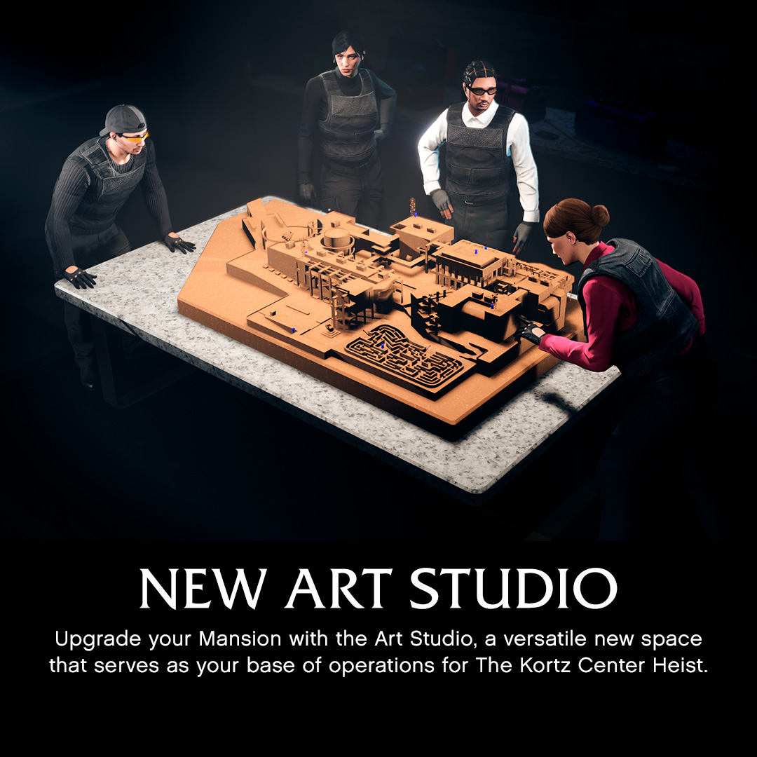 RockstarGames's tweet photo. Break into the art world by knocking over high society's cultural epicenter and making off with lucrative treasures from its latest exhibition in GTA Online: The Kortz Center Heist.