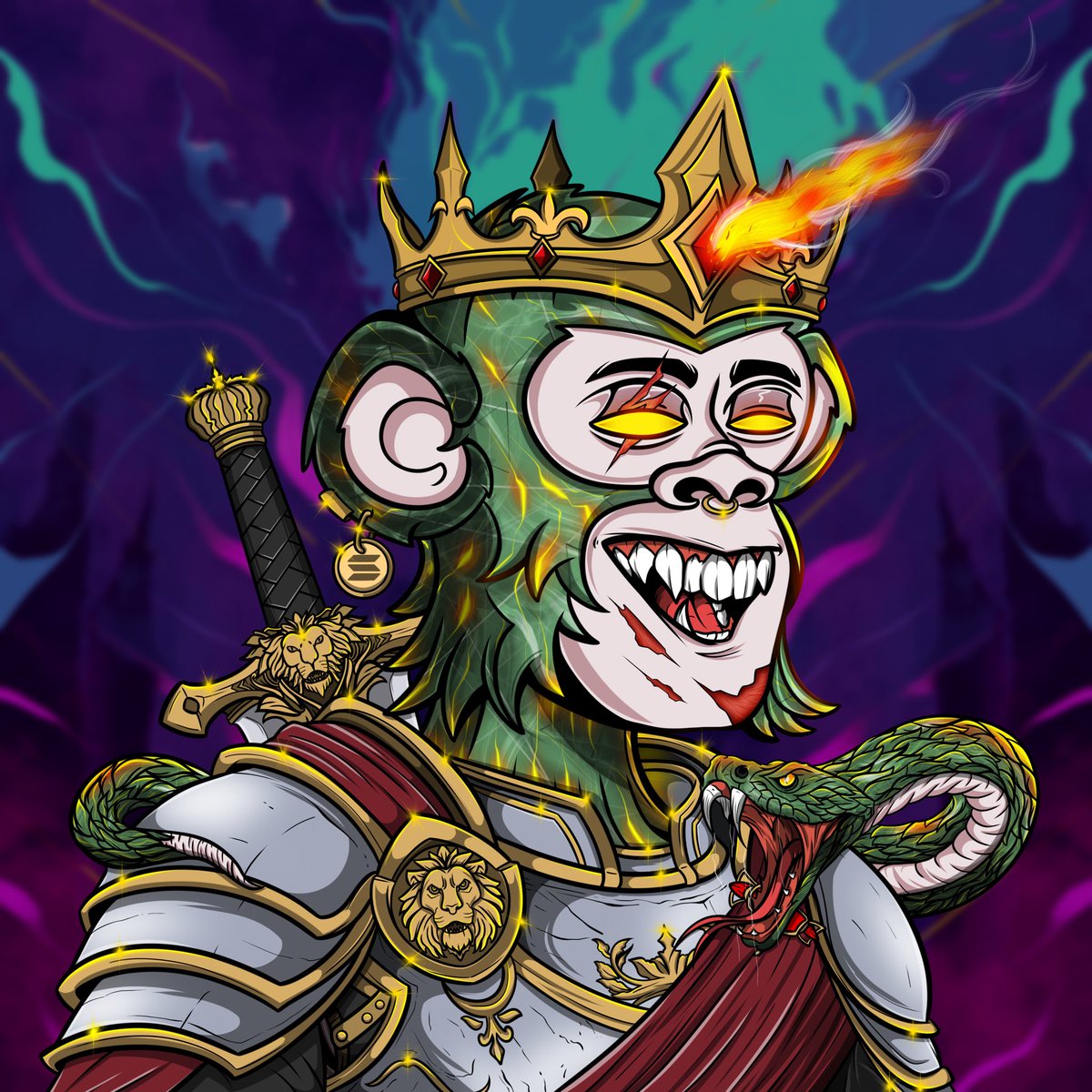 Artzero79's tweet photo. Good Morning NFT World 👋🏻

My entry NFT Art with the theme "𝗧𝗵𝗲 𝗖𝘂𝗿𝘀𝗲𝗱 𝗠𝗼𝗻𝗸𝗲𝘆 𝗞𝗶𝗻𝗴".

A legendary ruler forged in battle, crowned with eternal flame and protected by an ancient serpent. Every scar tells a story, every jewel marks a victory. A true king doesn't inherit power—he conquers it.

Check this out @PrimalsNFTx