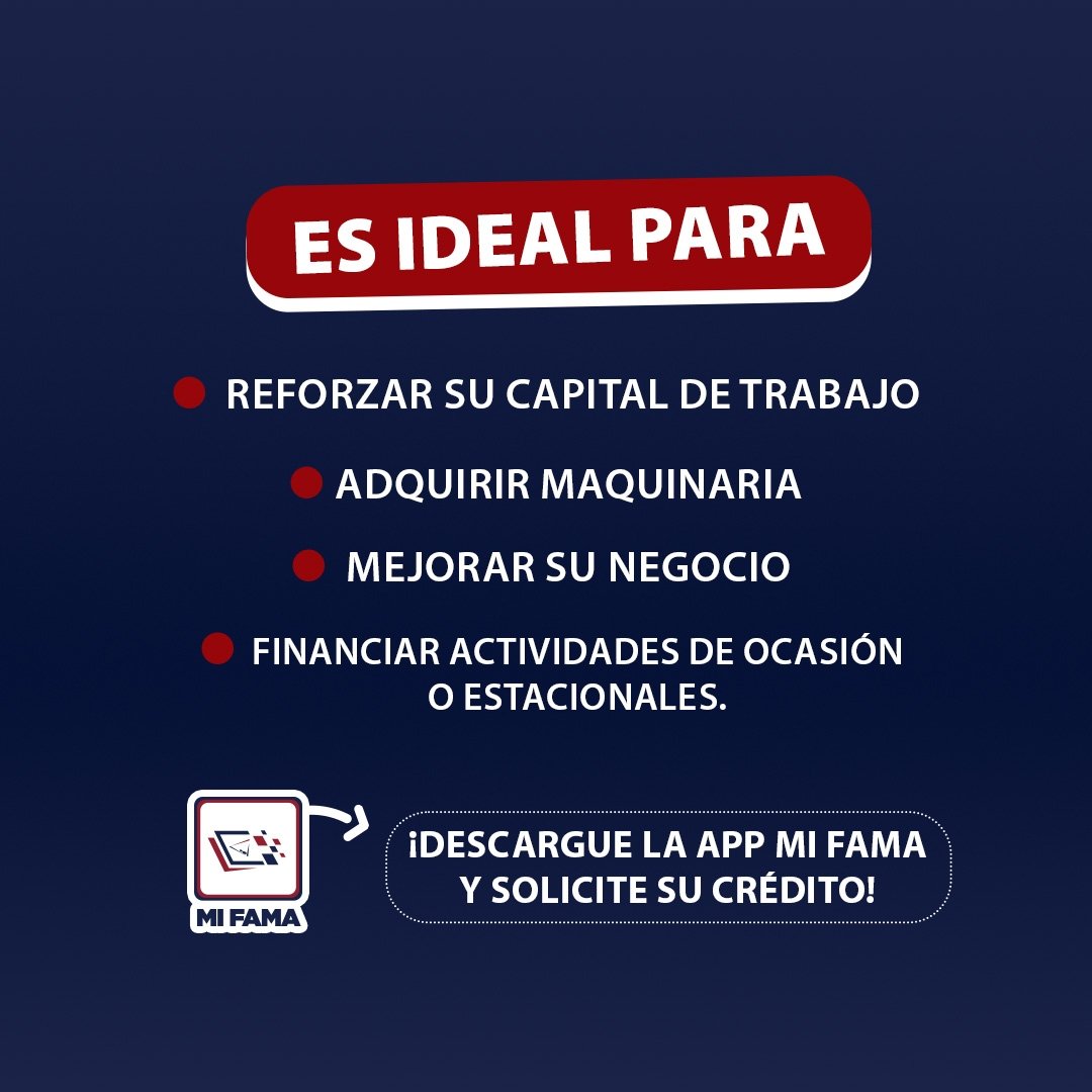 fama_nic's tweet photo. Con la Línea de Crédito FAMA tiene fondos listos para usar en el momento exacto que requiere surtir su inventario o aprovechar las ofertas de proveedores.
¡Ideal para mantenerse activo en su negocio! 
Solicite su Línea de crédito o visite su sucursal FAMA más cercana. https://t.co/IsYEmW9rPF