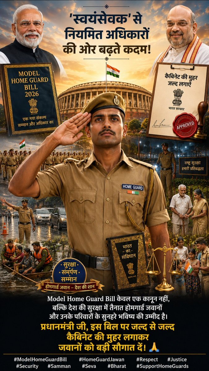 SatyaTaria7220's tweet photo. A humble request to the Ministry of Home Affairs: Please expedite the approval of the Model Home Guard Bill—currently in its final stage—and regularize India's 8 lakh Home Guards, ensuring they receive social security. @AmitShah @nityanandraibjp @bandisanjay_bjp @dpradhanbjp https://t.co/TAcsRRGjw6