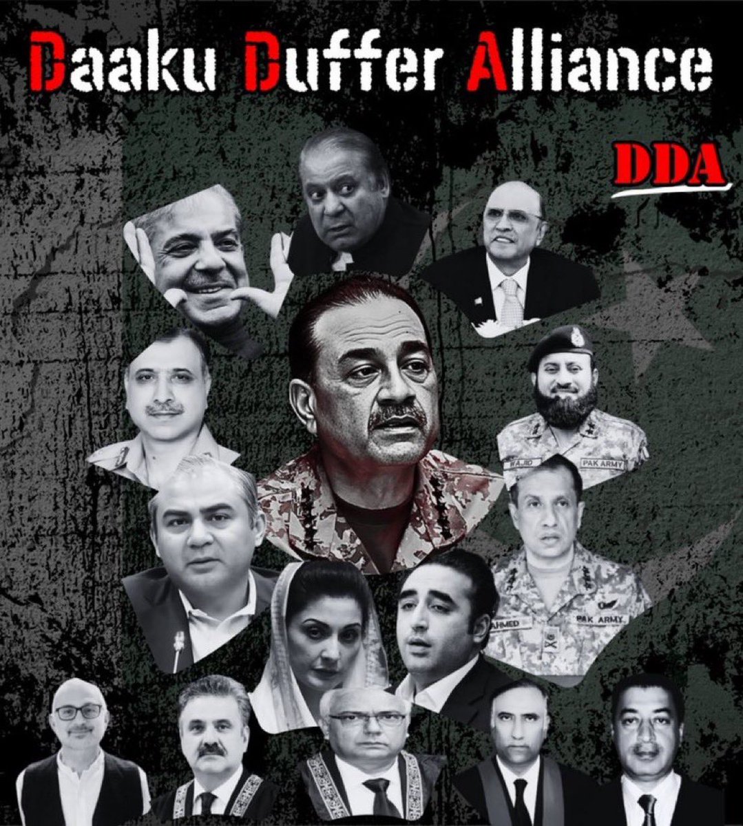 PTIofficial's tweet photo. The Daku Duffer alliance has destroyed every institution in Pakistan just to hold on to power and protect their own interests. The Constitution, judiciary, police, education system and rule of law, they have spared nothing.

And what happened to Asim Munir’s SIFC? We were told it would bring foreign investors and investment into Pakistan and help the economy. Where is all that investment they promised? Where are the results?

Meanwhile ordinary Pakistanis are crushed by inflation and taxes while the same ruling elite enjoys its privileges and lavish lifestyle at their expense.

Every decision this Daku Duffer alliance takes is about protecting their power, not protecting the interests of the people of Pakistan.

#UndeclaredMartialLaw

#ذہنی_مریض_نامنظور