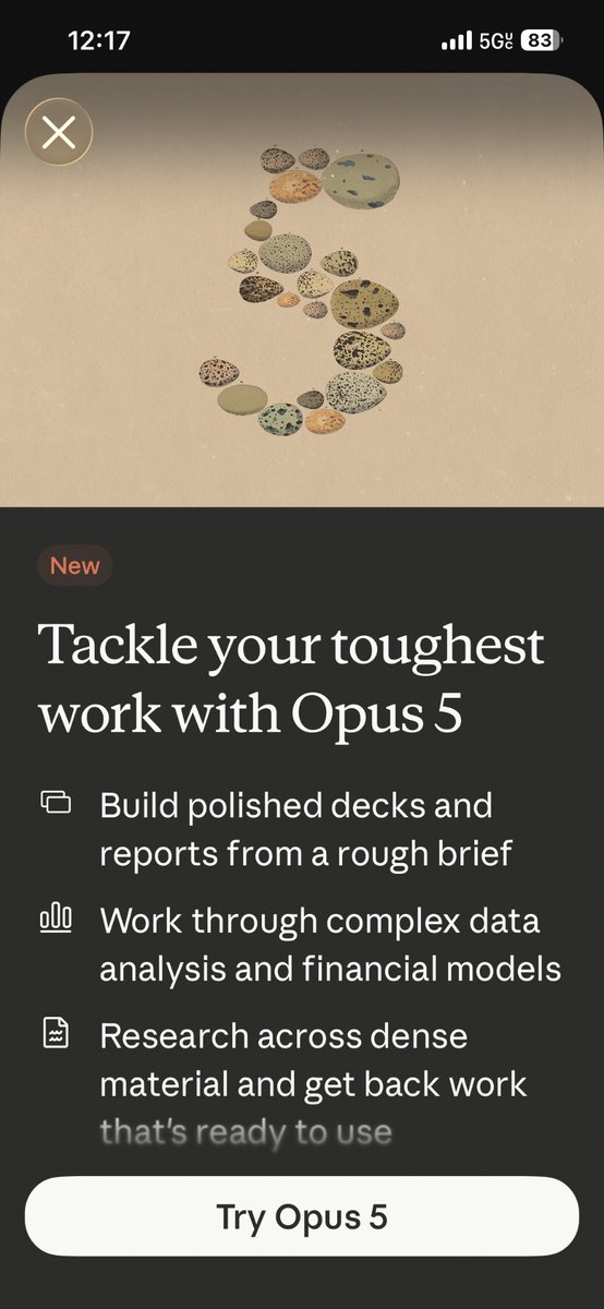 ChaseRan's tweet photo. Let’s go! Opus 5 has arrived. https://t.co/91ot6OOVMr