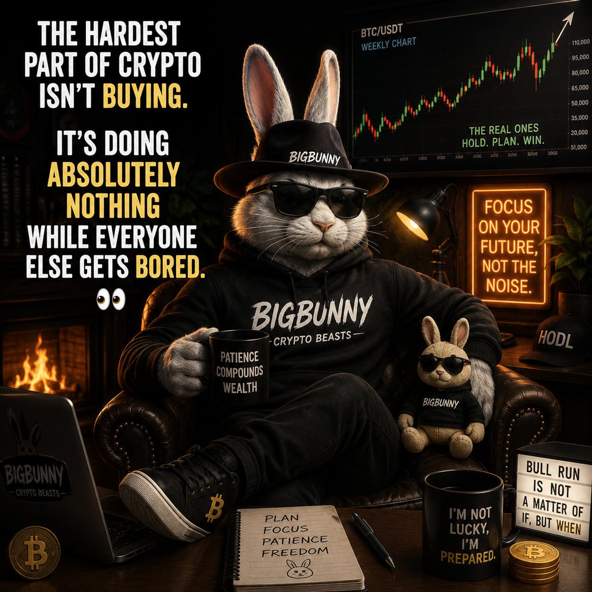 bigbunnycrypto's tweet photo. The hardest part of crypto isn't buying. It's doing absolutely nothing while everyone else gets bored. 👀 https://t.co/0wHuoCDU6a