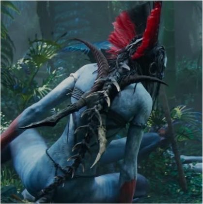 dian_xiaaa's tweet photo. i don’t know if someone has pointed this out before, but i noticed how varang’s kuru decoration parallels the one jake wears as toruk makto, which makes them both stand out among their clan https://t.co/a6FZvbsNrw