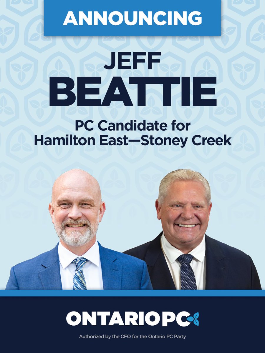 OntarioPCParty's tweet photo. Jeff Beattie is our Ontario PC candidate for Hamilton East–Stoney Creek.

A lifelong Stoney Creek resident, small business owner and city councillor, Jeff is ready to keep delivering for local families as part of Doug Ford’s team.

Read more: https://t.co/FzDCFjaM2v https://t.co/0Ix6IzaWrc