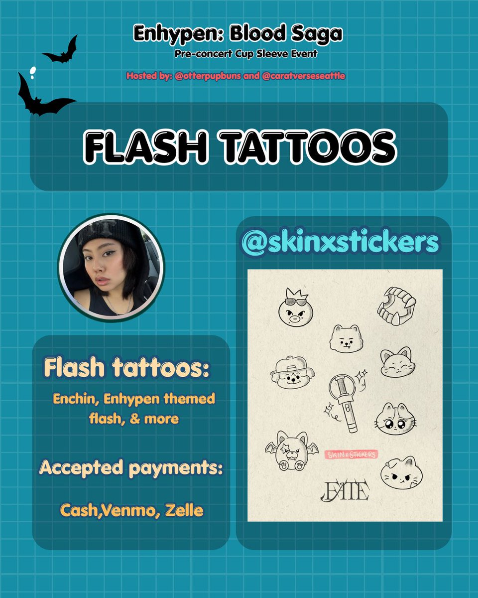 SOShypen's tweet photo. Engenes attending Blood Saga in Tacoma! We got a cool fun event tomorrow before @ENHYPEN ‘s concert @TacomaDome. If you drop by Jade Lounge from 6pm-9pm and get a drink, you also get a cupsleeve made by yours truly. We also have vendors to purchase from as well as flash tattoos! https://t.co/HoKw61BwA9