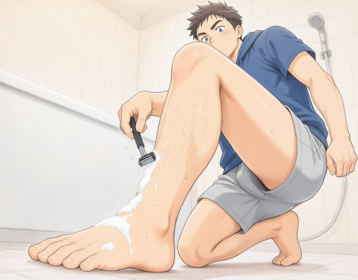 akasetouta's tweet photo. この時期に足のおけけを処理してると暑いから頭の毛以外いらん！ってノリになっちゃいましてね……(お察しください) https://t.co/YOof1sQZGx