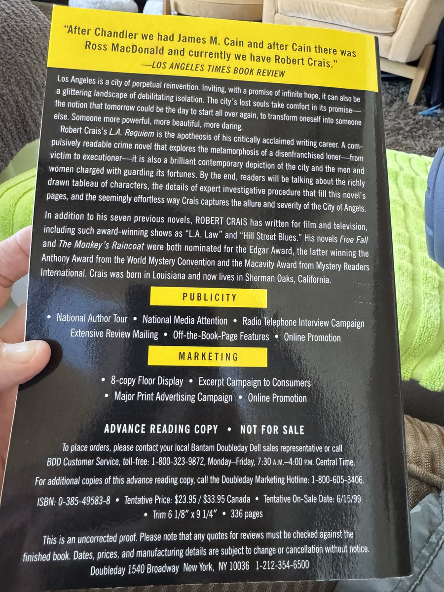 robertcrais's tweet photo. Rereading LA REQUIEM to check facts about Elvis and Joe. This collector’s item is one of the original advanced reader copies (ARC) produced by Doubleday to help promote the book.  The Doubleday team did a great job. The book ain’t bad, either. https://t.co/eB2UDEzV7i
