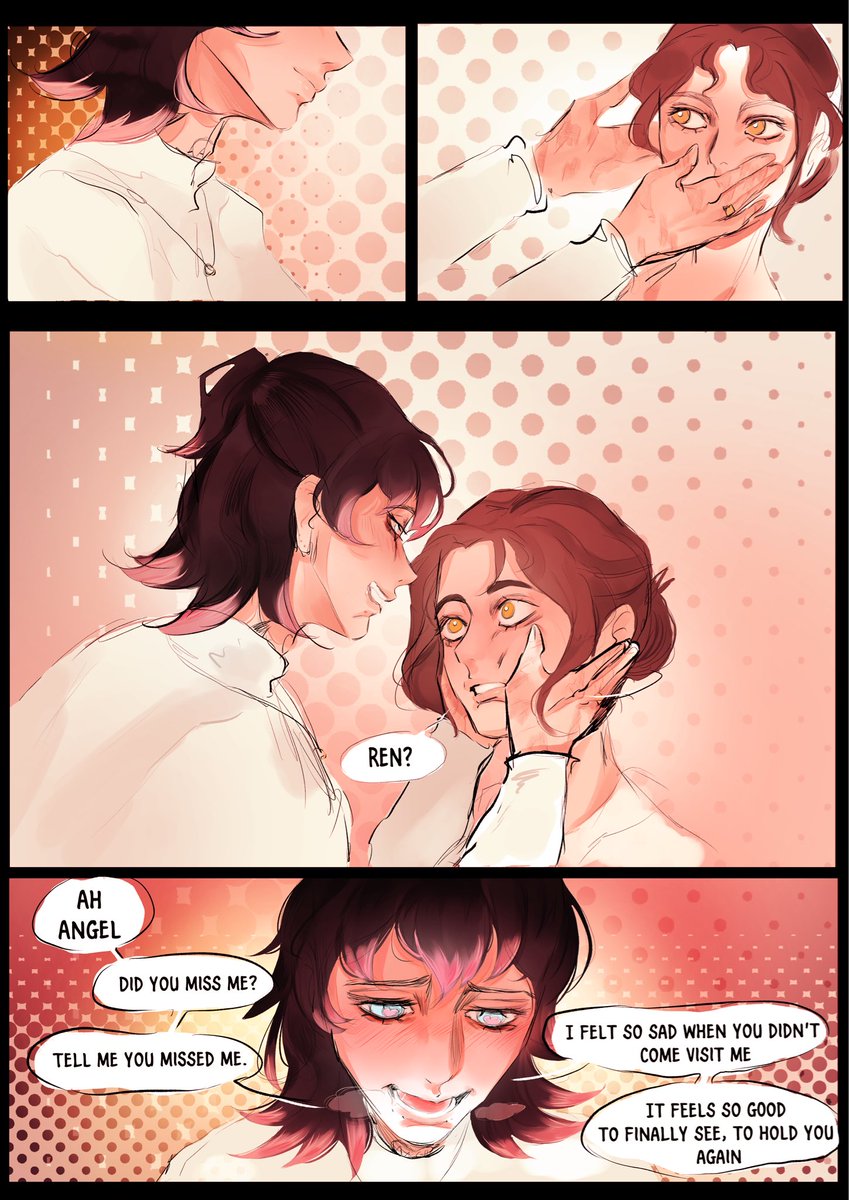 Saalikatten's tweet photo. Part 3 page 1-4

These are the last pages before I decided to do something more with it, and before wanting to change up my style a bit🫡

Sorry about the infodump on the second page
#14dwy #14dayswithyou #14dwyrenredacted #visualnovel #yandere https://t.co/3H65TPglUn