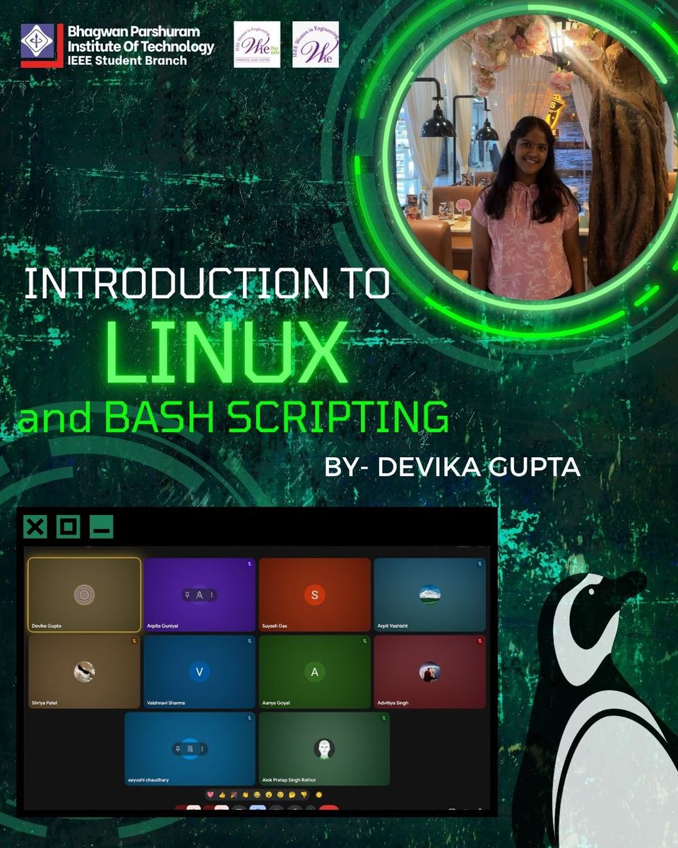 IEEEBPIT's tweet photo. π As part of #WIEDay2026, WIE IEEE BPIT SB AG hosted an engaging Introduction to Linux & Bash Scripting workshop on July 5! From mastering the Linux terminal to exploring Bash automation, attendees gained hands-on experience with essential developer tools. π»π§
#IEEE #WIE #BPIT https://t.co/Tfjo9xiHnR