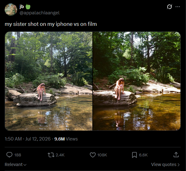 FinalRhal's tweet photo. I am at the final stage of compositing, and I really like this comparison of digital vs film. 
I want to do something similar. https://t.co/qN3b2qXDhN