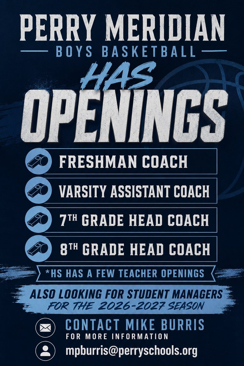 PMFalconsHoops's tweet photo. Close to finalizing our staff but we do have a few openings. Please reach out to me with interest

Also looking for student managers and a student videographer. Both must be Perry Meridian HS students. 

Go Falcons! https://t.co/unWp4TW4vJ