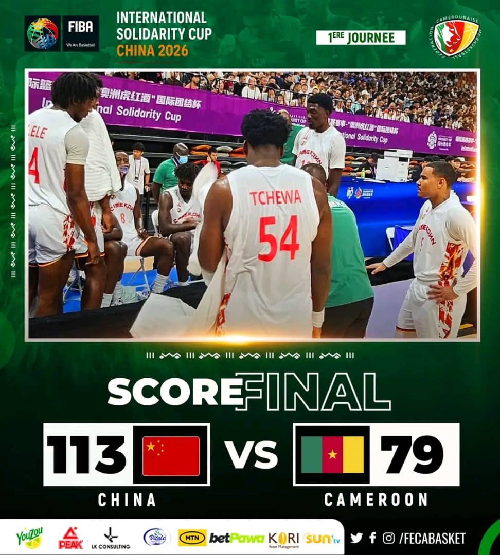 CRTV_web's tweet photo. Premier match, premier échec. Le Cameroun tombe face à la Chine à l’International Solidarity Cup 2026 sur un score de 113 contre 79. 🇨🇲🏀
#Basket237
#FECABASKET
#CrtvWebSports https://t.co/VWR2YJlflh