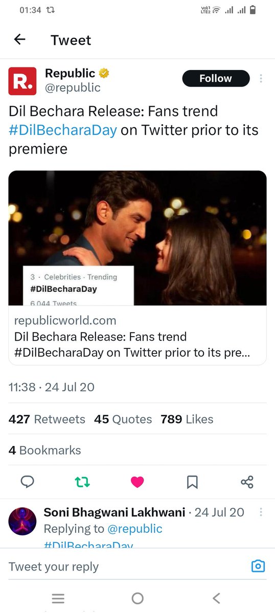 RIDDHI56987171's tweet photo. 6Yrs Of DilBechara Without SSR

#DilBecharaDay 😖

Btw thanks @Republic_Bharat @republic 🙏 https://t.co/kScTTH4ciq
