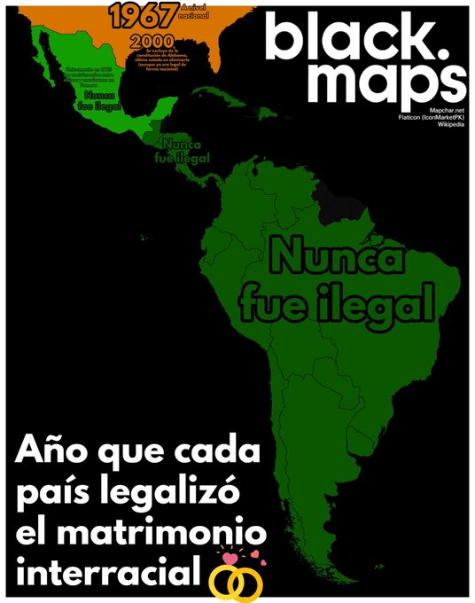 icardo8's tweet photo. En que año cada país legalizó el matrimonio interracial https://t.co/pcK47JVAtg