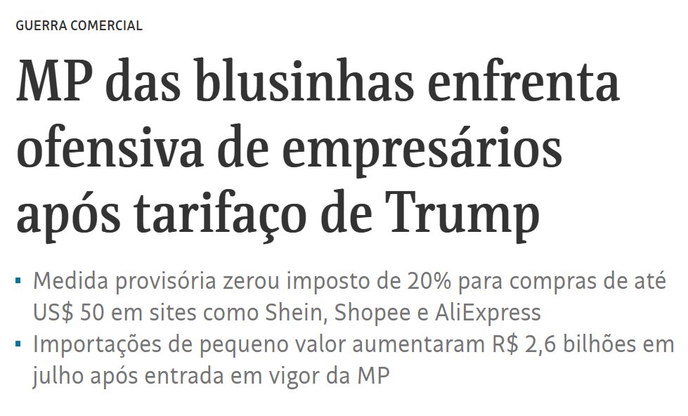 JefinhoMenes's tweet photo. E lá vem eles de novo...

Os empresários estão articulando pra voltar a taxa das brusinhas.......

A desculpa será o tarifaço do Trump. https://t.co/9lkOM3SYHG