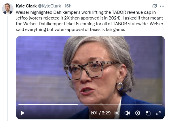 schotts's tweet photo. democrats controlling all the pillars of power in Colorado for most of the last 20 years has proved disastrous. Ask for the receipts.

TABOR is about the roadblock keeping democrats from decimating Colorado's economy.

They admit they want to destroy TABOR.

#copolitics #coleg https://t.co/QVuopekWQN