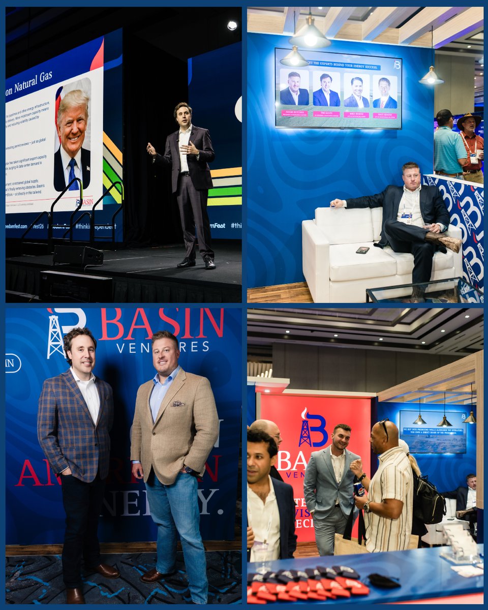 BasinVentures's tweet photo. FreedomFest 2026 was one for the books! 🇺🇸

Serving as the exclusive oil & gas sponsor gave us 4 days, 3 packed sessions, and hundreds of meaningful conversations about direct ownership in American energy.

The real win? Those handshakes in Vegas have turned into lasting relationships and ongoing daily discussions.

Huge thanks to the FreedomFest team and everyone who connected with us. Here is a quick look back at the week.

#FreedomFest2026 #BasinVentures #AmericanEnergy #DirectOwnership #EnergyInvesting