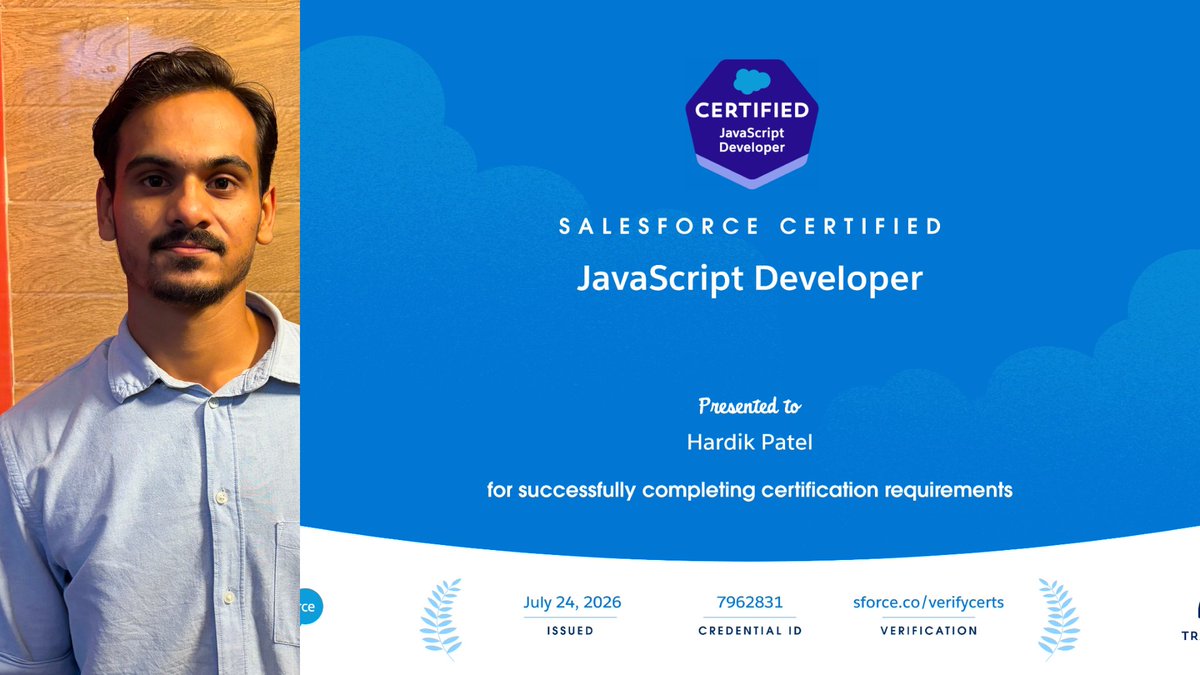 bodaciousithub's tweet photo. We congratulate out team member Hardik Patel on being a @salesforce  Certified JavaScript Developer. We wish him good luck and a very bright future ahead.
#Salesforce #BodaciousITHUB #alienbrainzsoftware #SalesfoeceTrainhead https://t.co/mmv14RxDEx