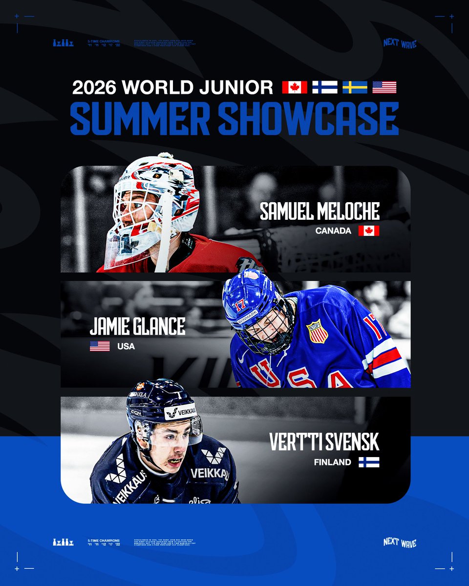 SJSeaDogs's tweet photo. Well represented in Windsor ๐ถ๐
Three #SJSeaDogs have been selected to their countries' rosters for the 2026 World Junior Summer Showcase in Windsor, Ontario, from July 26-August 1.
๐จ๐ฆ - Samuel Meloche
๐บ๐ธ - Jamie Glance
๐ซ๐ฎ - Vertti Svensk
#GoDogsGo https://t.co/MSdQLmPE6C