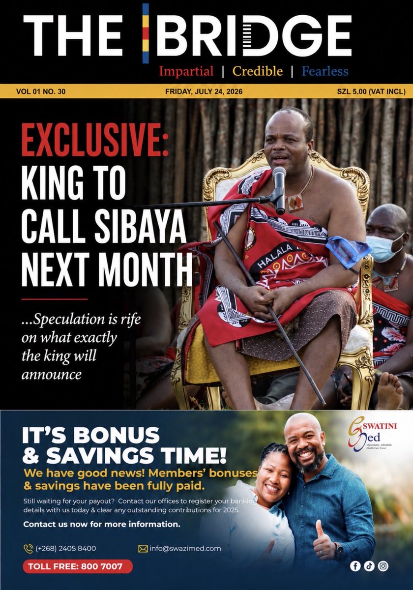 SwaziBridgeNews's tweet photo. EXCLUSIVE: KING TO CONVENE SIBAYA NEXT MONTH https://t.co/81O25m3wsb https://t.co/qHNG7uIqp7
